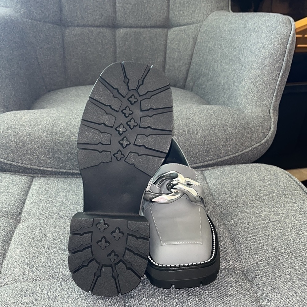 CHIKO Mhina Square Toe Block Heels Loafers Shoes NWOT.  HANDMADE CUSTOM. Grey - Picture 5 of 6